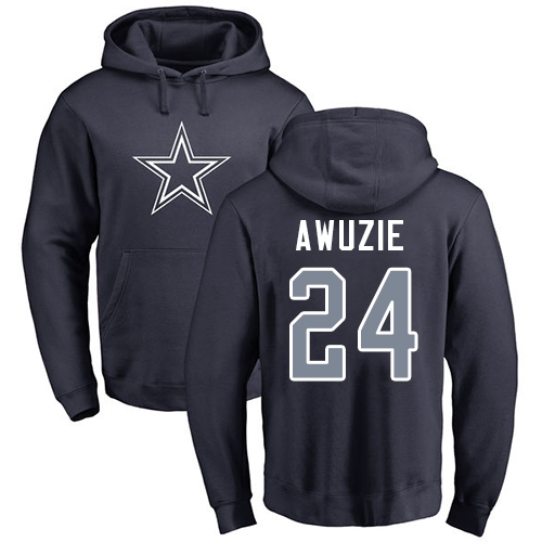 Men Dallas Cowboys Navy Blue Chidobe Awuzie Name and Number Logo #24 Pullover NFL Hoodie Sweatshirts->nfl t-shirts->Sports Accessory
